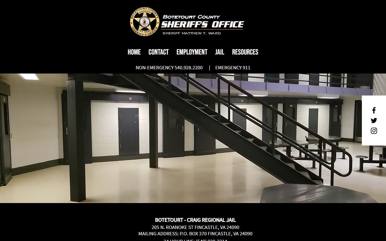Botetourt-Craig Regional Jail inmate lookup official facility page