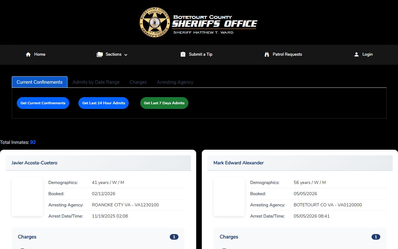 Craig County inmate population Citizen Connect inmate confinements search