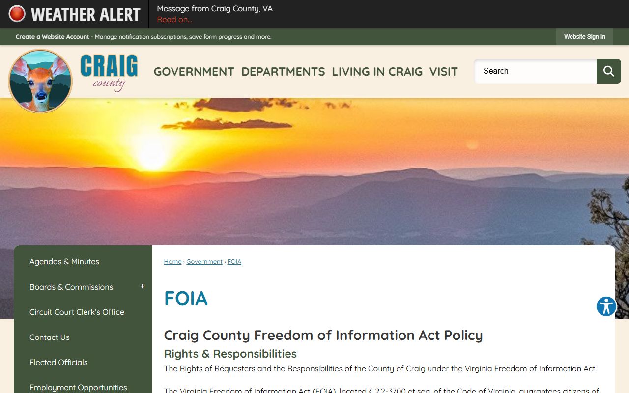 Craig County inmate records FOIA request page
