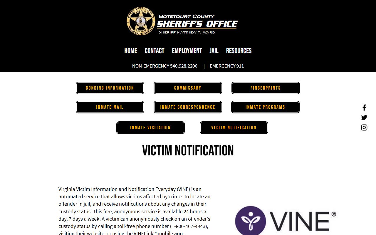 Craig County custody alerts VINE and VINELink victim notification